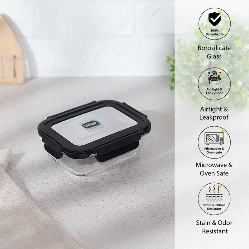 Boro Glass Lunch Box With Steel Lid (Black) - 640 ML media 3