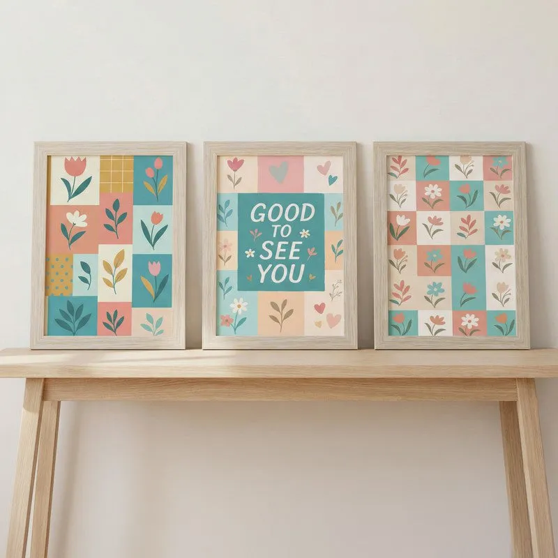Chic Pastel Wall Painting With Frame - Set Of Three media 3