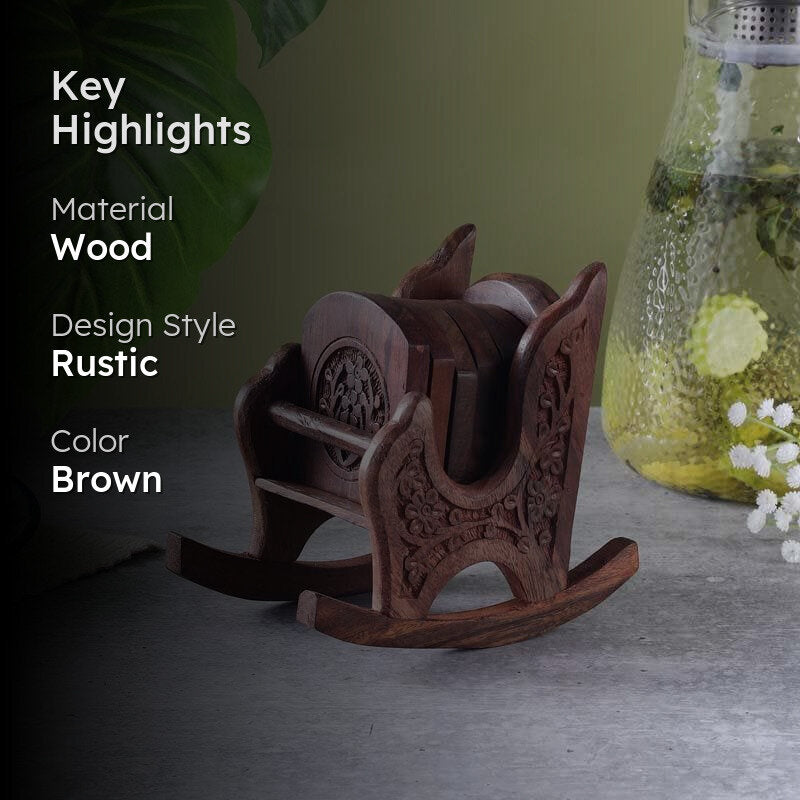 Rocking Chair Carved Coaster - Set Of Six media 2