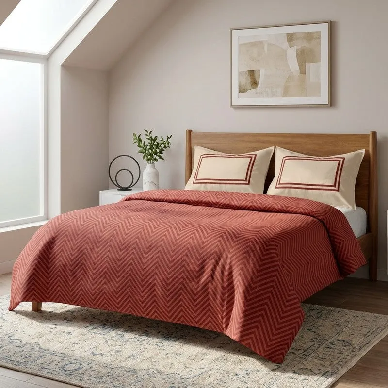Wave Whisper Cotton Bedsheet (Red) - 224 TC media 1