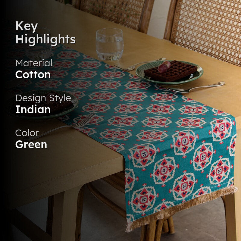 Faye Ethnic Cotton Table Runner - Blue media 2