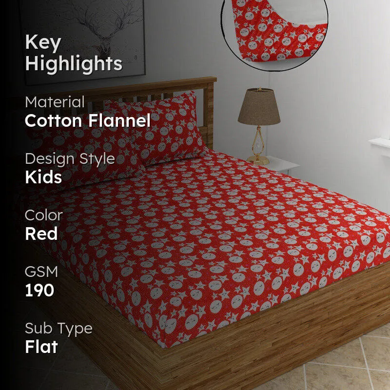 Moonglow Flannel Cotton Flannel Bedsheet (Red) - 190 GSM media 2