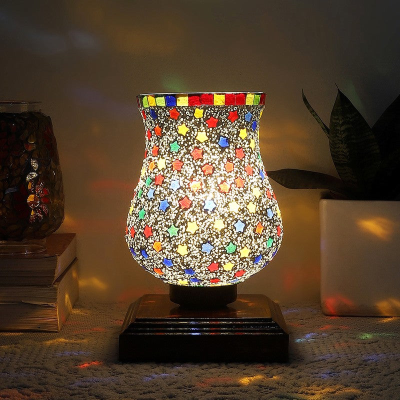Spektrum Mosaic Glass Table Lamp With Wooden Base - Multicolor