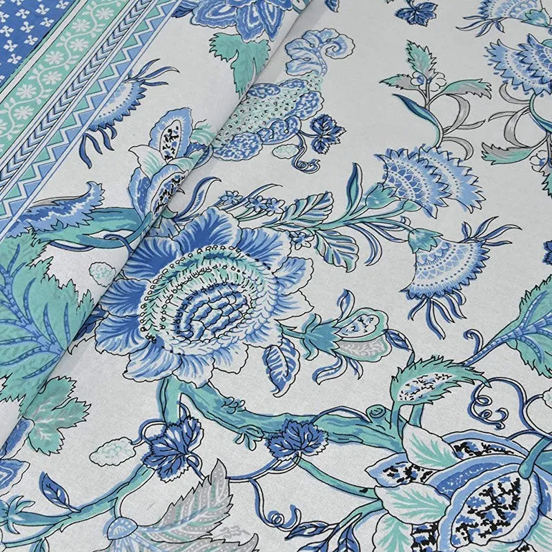Weavora Ethnic Cotton Bedsheet (Blue & White) - 240 TC media 6
