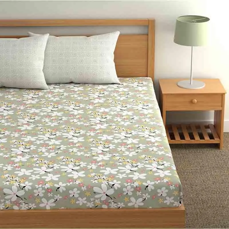Floral Jewels Microfiber Bedsheet (Grey) - 150 GSM media 1