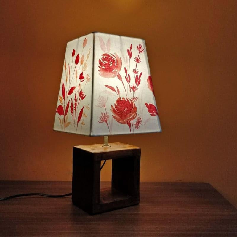 Scarlet Blossom Handpainted Fabric Table Lamp - Multicolor