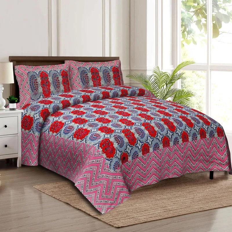 Floraum Cotton Bedsheet (Red,Grey) - 240 TC media 3