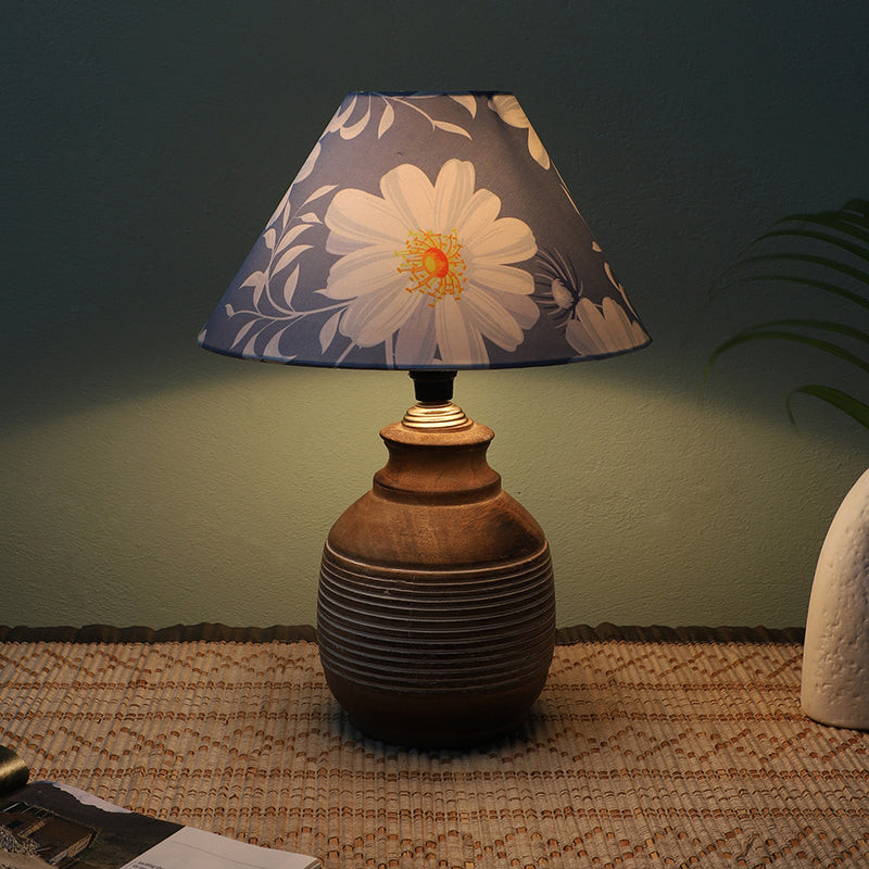 Daisy Blooms Enso Printed Mango Wood Table Lamp - White,Blue,Brown
