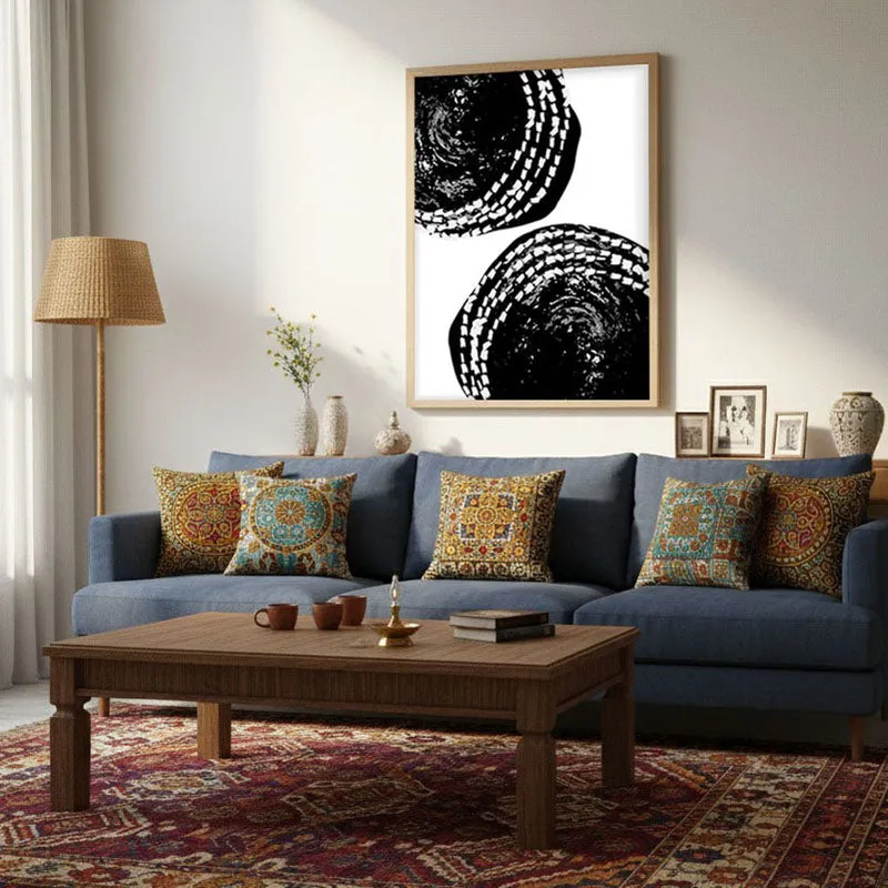 Inky Scribbles Framed Canvas Archival Canvas Wall Painting - Natural Brown Frame media 3