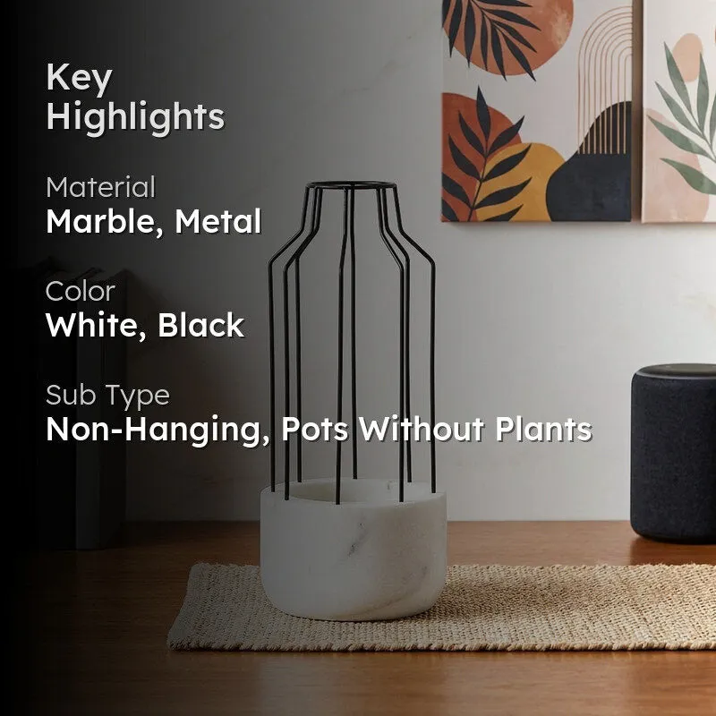Black Mesh Eartha Hand Crafted Marble Planter - White media 2