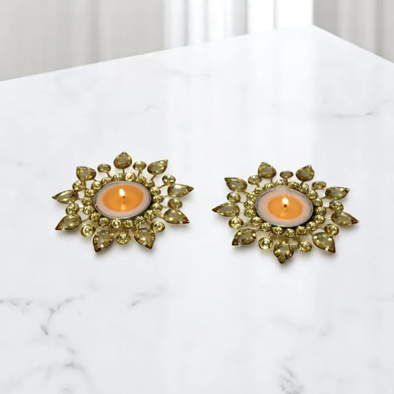 Tajra Ornate Tea Light Holder (Yellow) - Set Of Two media 1