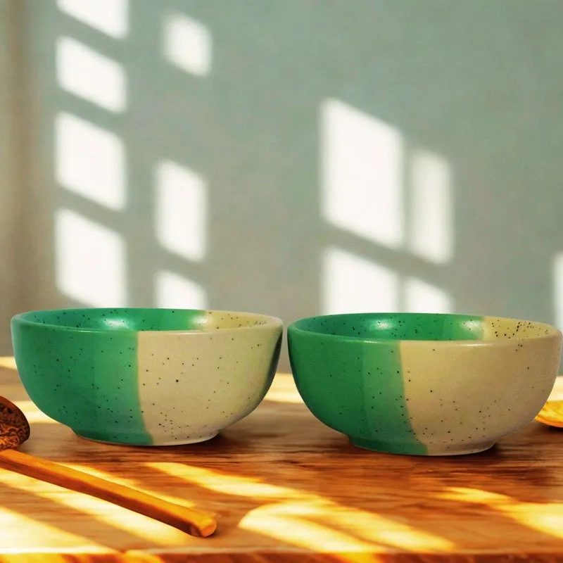 Opuluxe Ceramic Snack Bowls (Beige,Green, 200 mL Each) - Set Of Two media 4