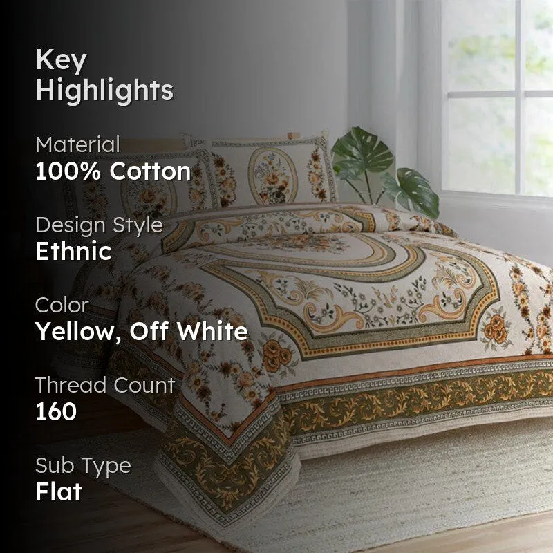 Mridankhi Ethnic Cotton Bedsheet (Yellow) -160 TC media 2