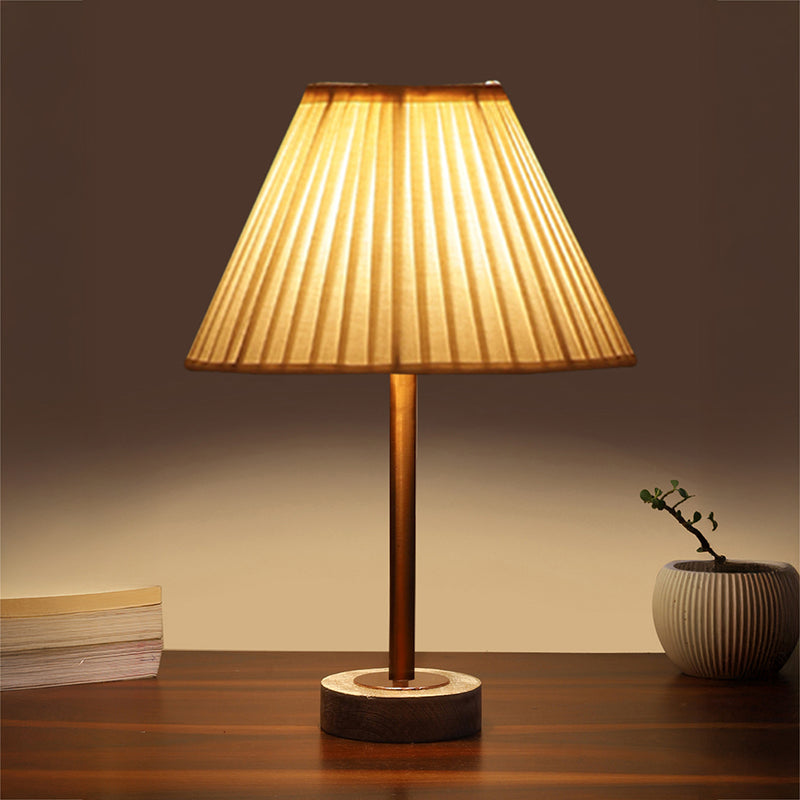 Pleatra Rodin Wooden Table Lamp - White,Copper,White