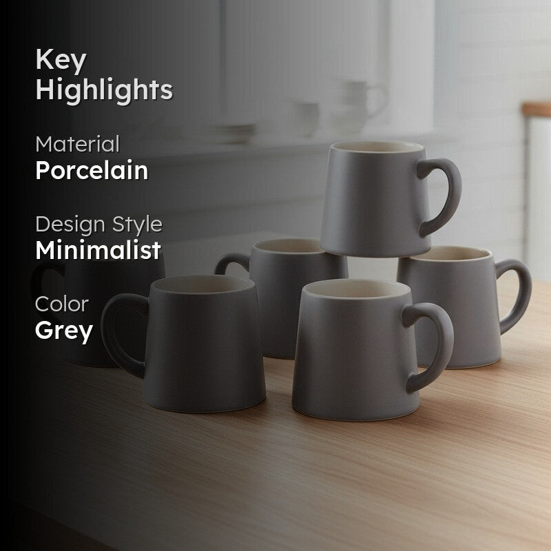 Aurelian Porcelain Tea Cup (200 mL Each) ,Grey) - Set Of Six media 2