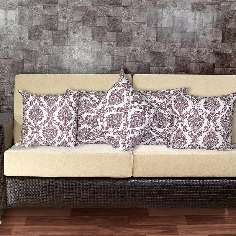 Tameira Jacquered Motif Printed Cushion Cover (Maroon) - Set Of Two media 1