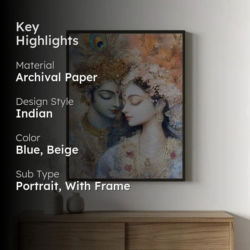 Radha Govindam Spiritual Archival Paper Wall Painting With Frame - Black media 2
