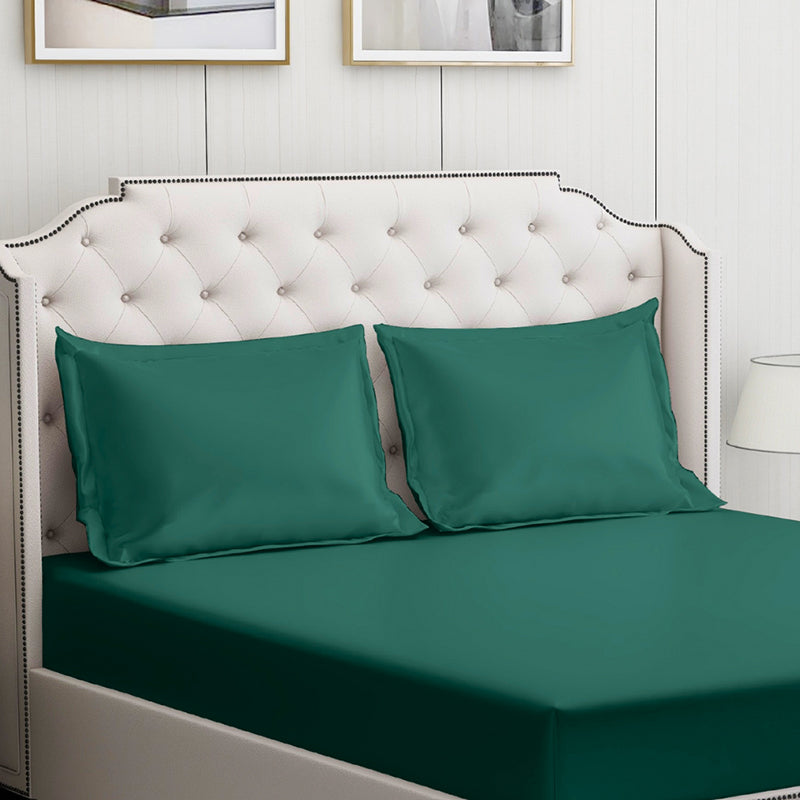 Moonweave Solid Cotton Bedsheet (Forest Green) - 400 TC media 5