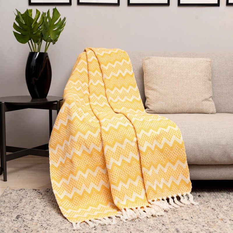 Urban Space Zigzag Cotton Throw - Yellow