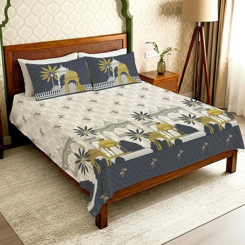 Urban Space Heritage Touch Cotton Bedsheet (Navy) - 300 TC media 1