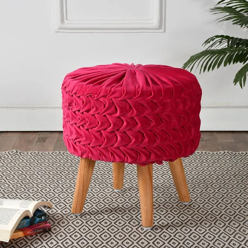 Velora Pink Engineered Wood Ottoman media 1