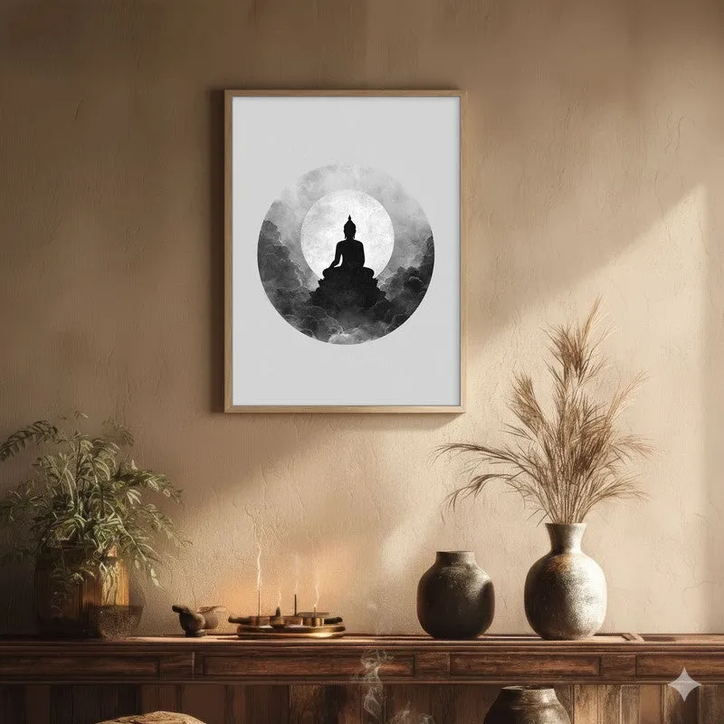 Eclipse of Peace Buddha Wall Painting With Brown Frame media 1