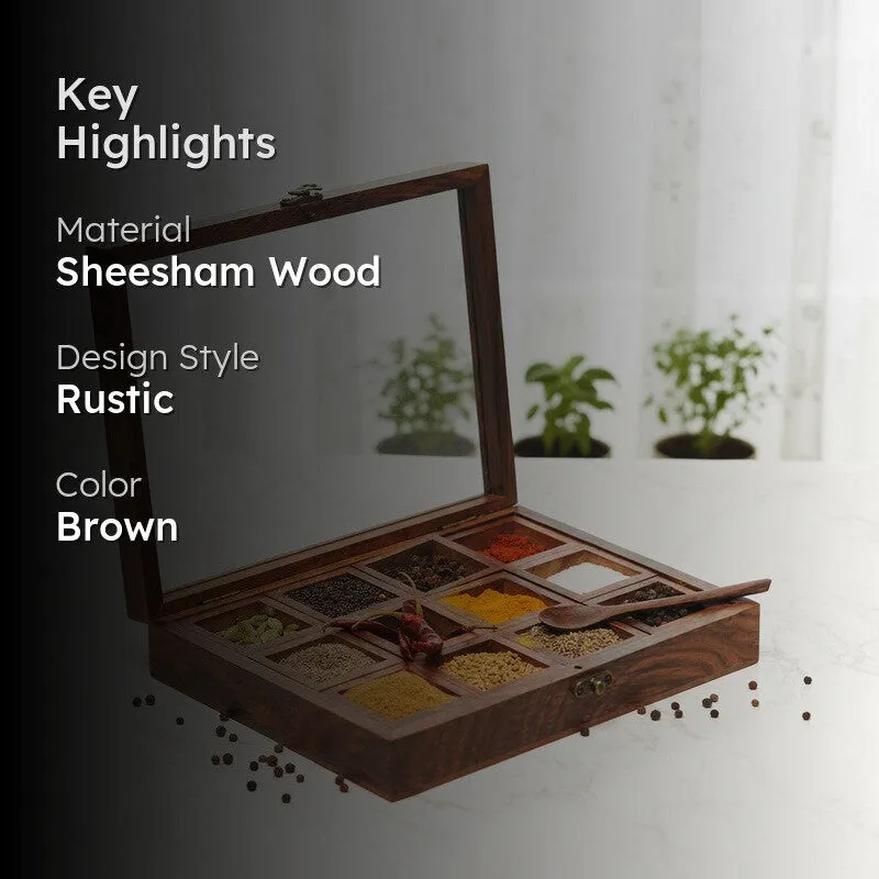 Timber Sheesham Wood Rectangle Masala Box - Fourteen Piece Set media 2