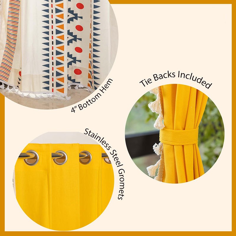 Urban Space Ikat & Aura Curtain (Orange,Yellow) - Set Of Three media 4