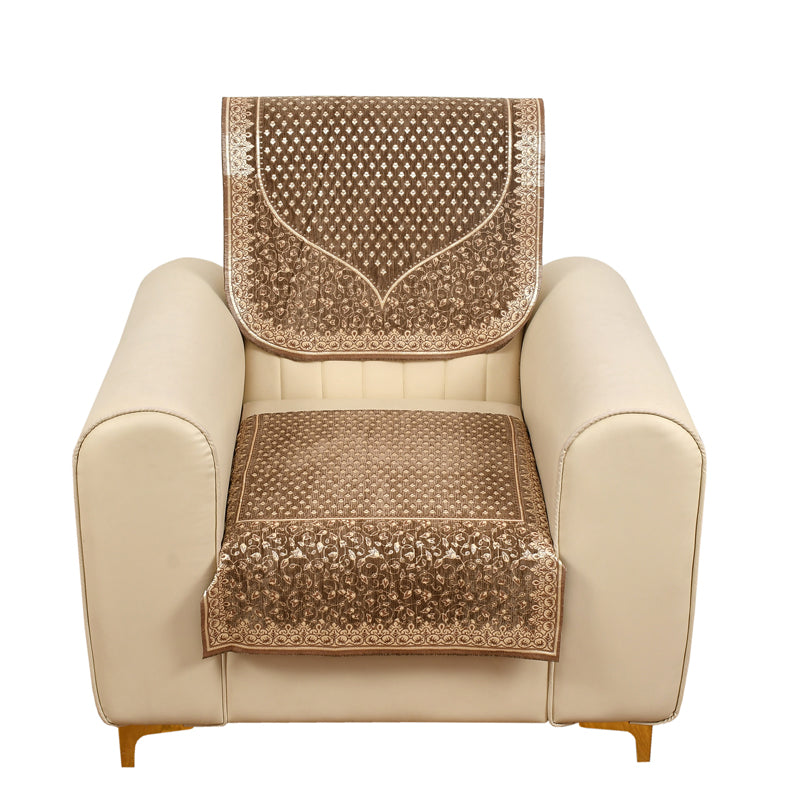 Petite Leaves Chenille Sofa Cover - Light Brown media 6