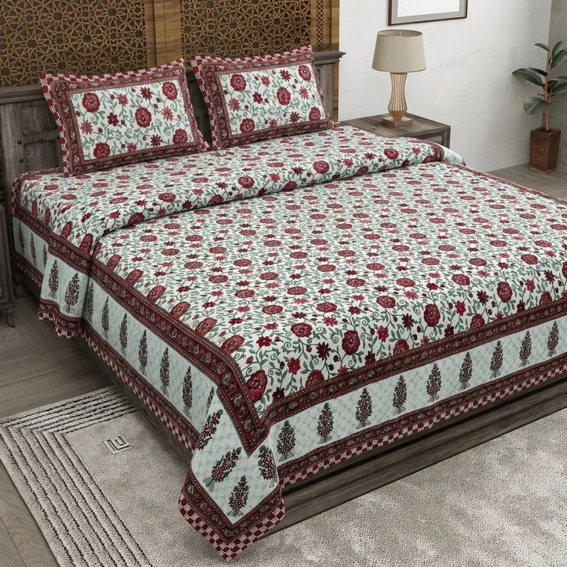 Petalet Cotton Bedsheet (Maroon,Off White) - 240 TC media 1