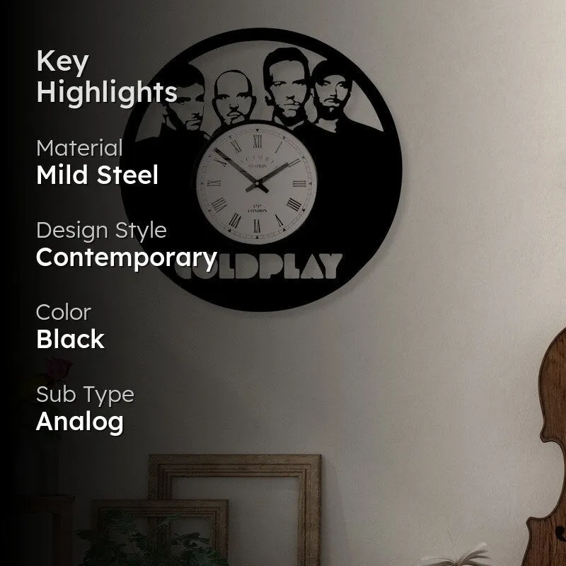 Coldplay Steel Analog Wall Clock - Black media 2