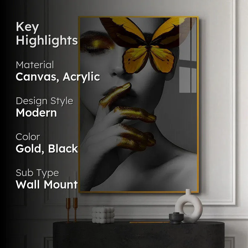 Monarch's Muse Modern Canvas Wall Art With Frame - Gold media 2