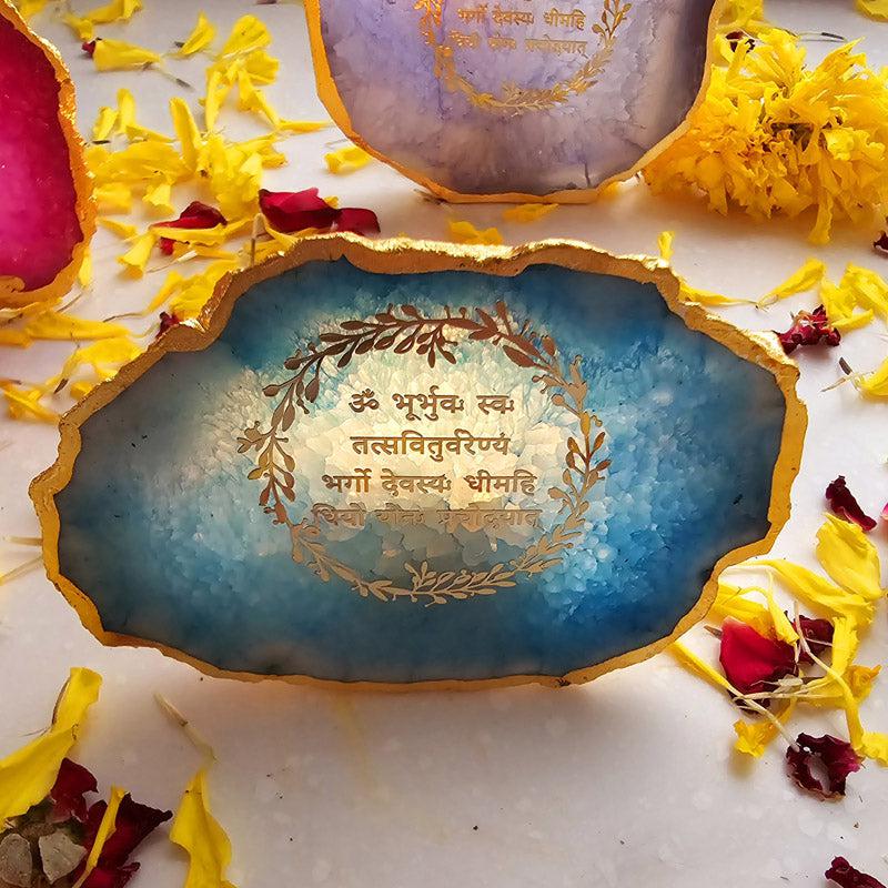 Festive Gayatri Mantra Agate Tealight Candle Holder - Turquoise media 5