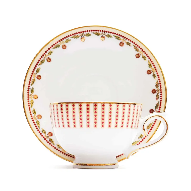 Gilded 24k Gold Brushed Porcelain Tea Cup & Saucer (300 mL) - Set of Six media 4