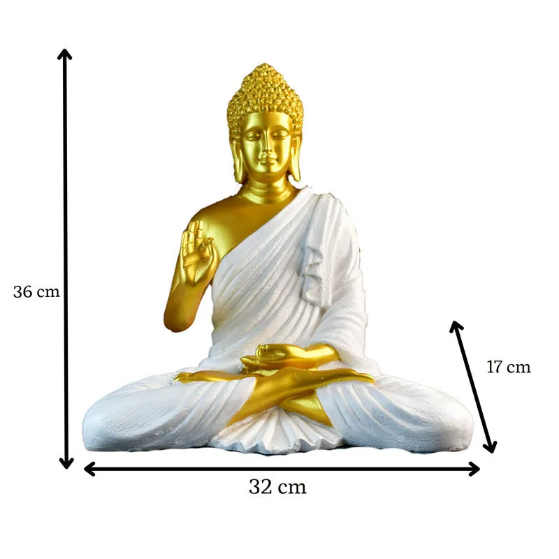 Buddha Blessing Resin Showpiece - Gold & White media 5