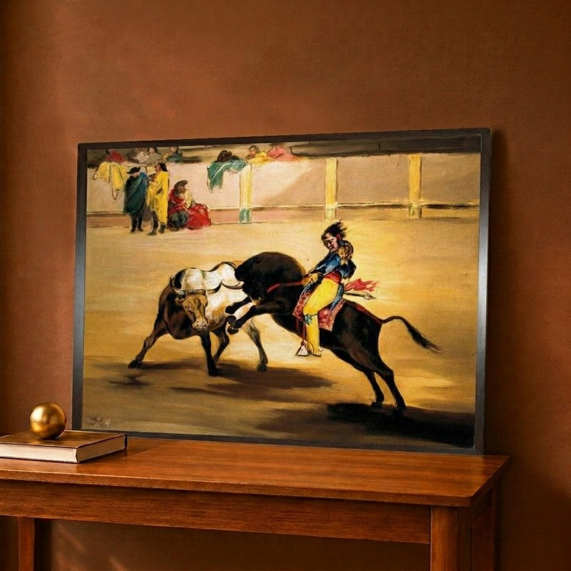 Mariano Ceballos Called the Indian on the Back of a Bull Breaks His Pike Canvas Wall Painting - 12 x 9 Inches