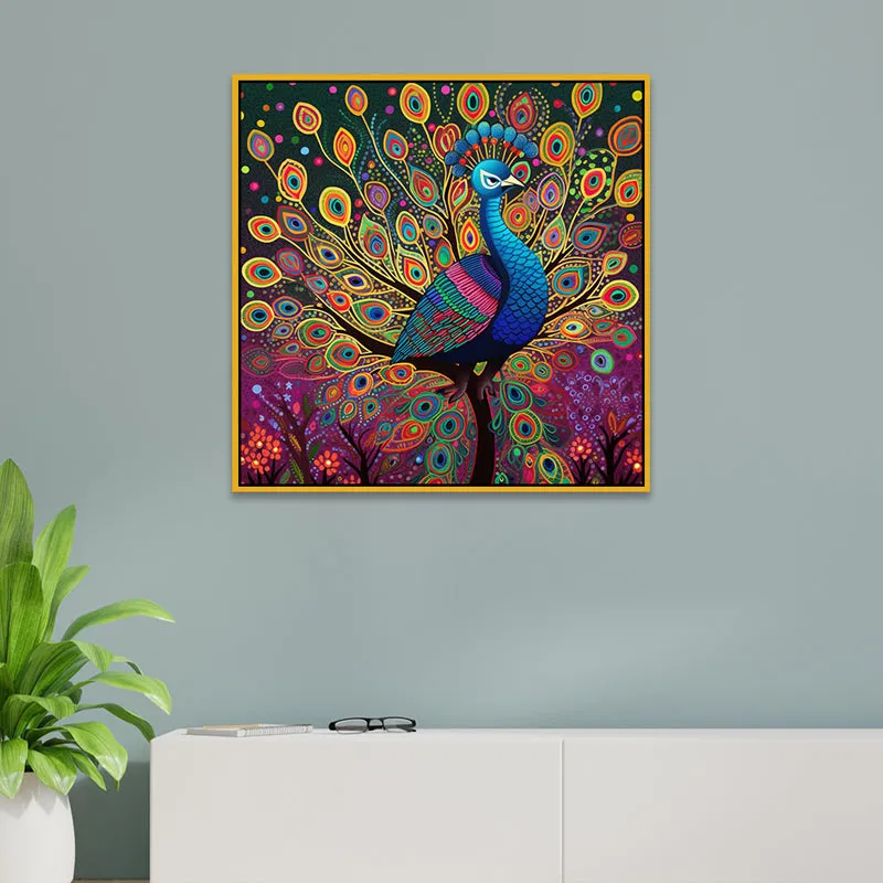 Peacock Majesty Canvas Wall Art With Frame media 1