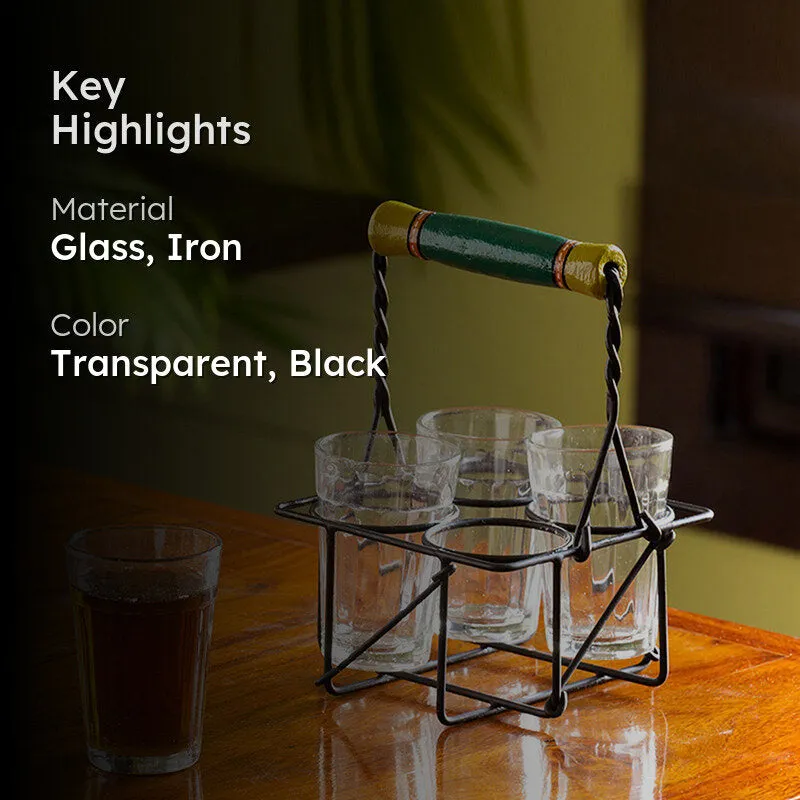 Tapri Tales Cutting Chai Glass With Iron Stand (120 mL) - Five Piece Set media 2