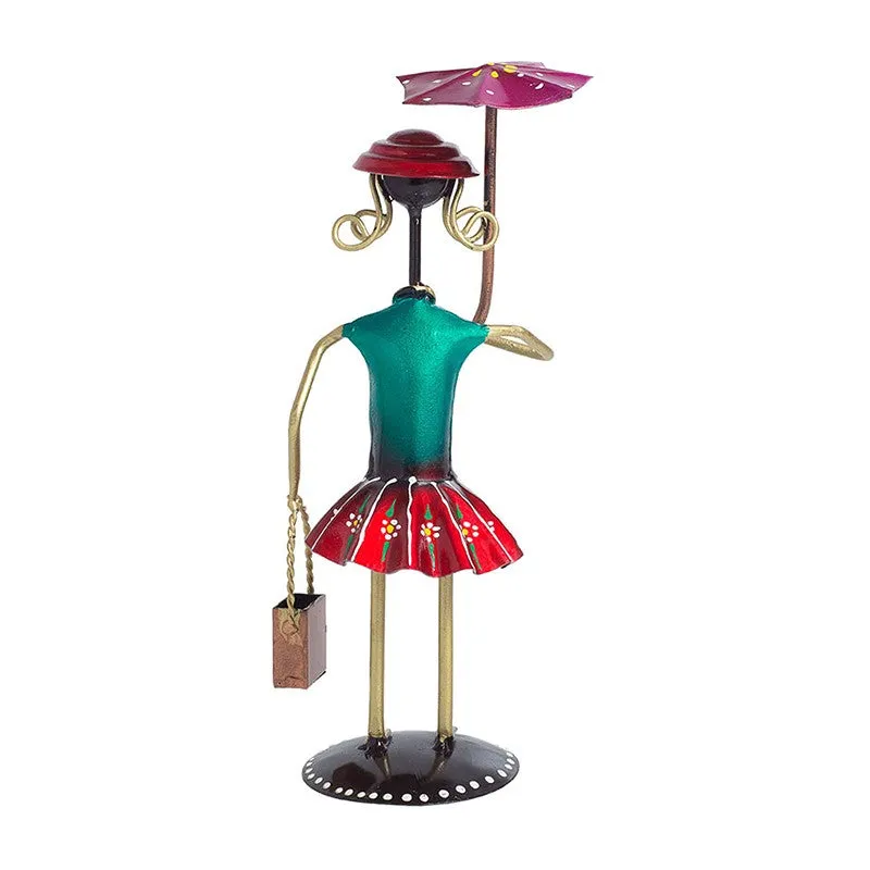 Lady With Umbrella Iron Showpiece - Green,Red media 4
