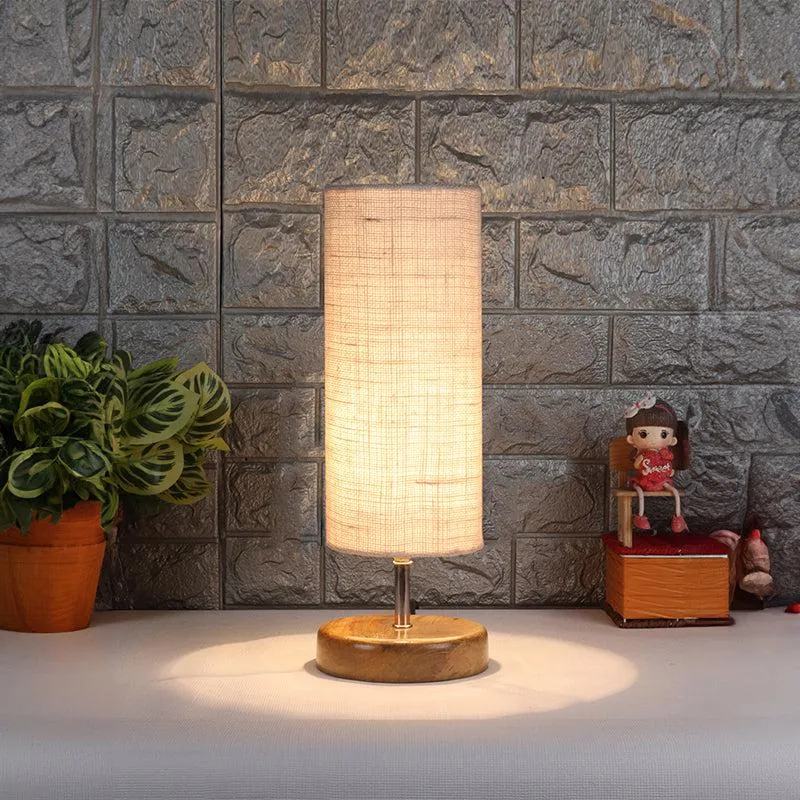 Hisha Wooden Table Lamp With Jute Shade - White,Brown media 1