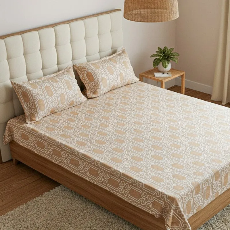 Antira Geometric Cotton Bedsheet (Peach) - 200 TC media 3