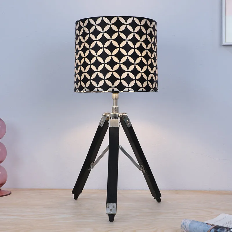 Tatami Fold Printed Tripod Mango Wood Table Lamp - White,Black media 2