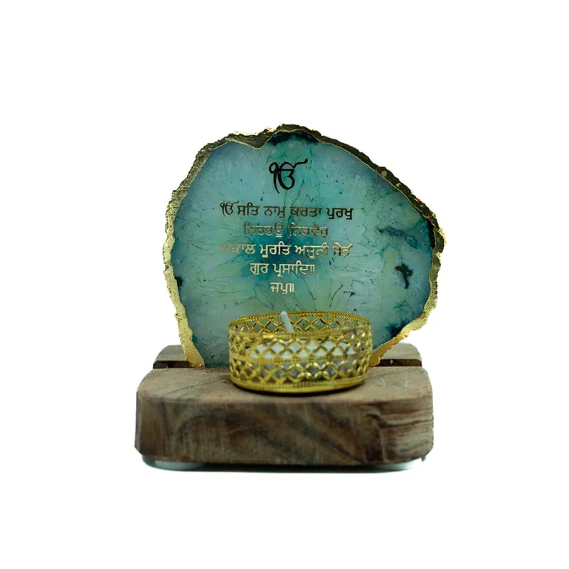 Agate Onkar Mantra Tea Light Holder - Green media 7