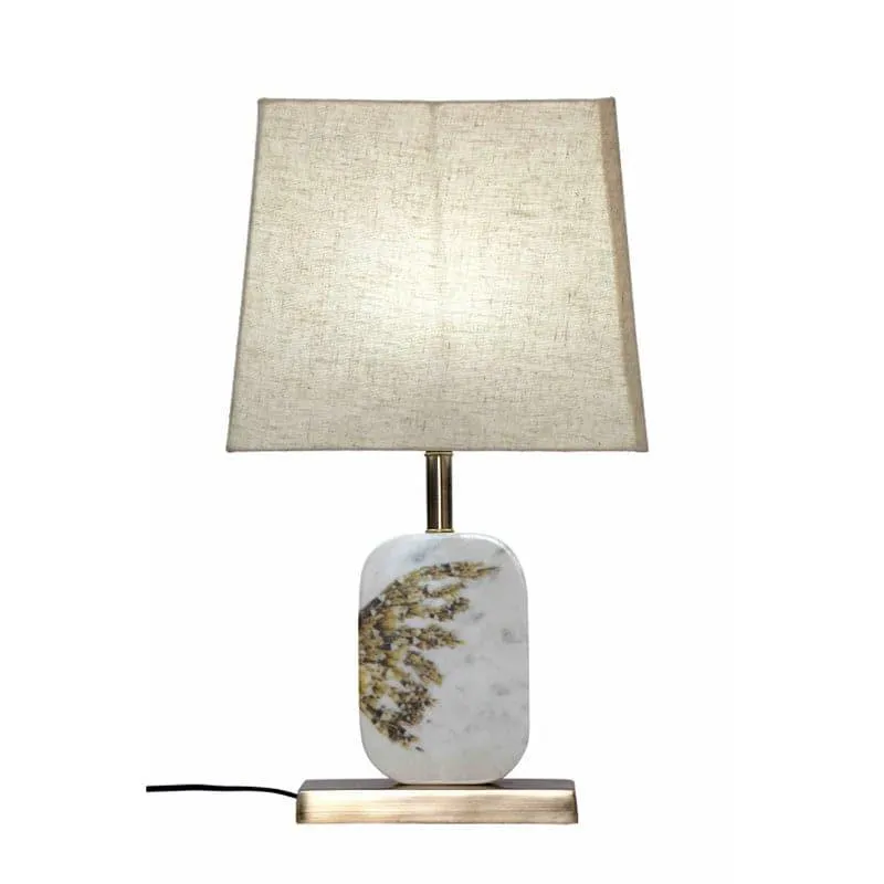 Winged Printed Marble & Brass Base Fabric Table Lamp - Beige,White media 4
