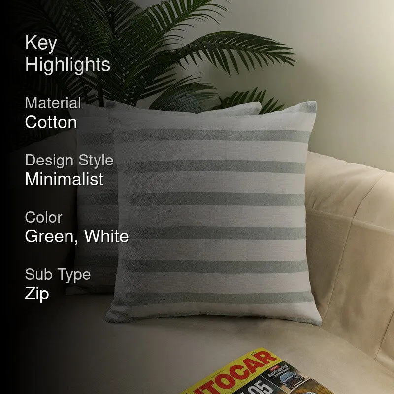 Bold Stripe Cotton Cushion Cover (Green) - Set of Two media 2