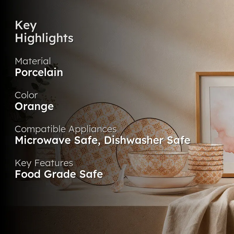 FeastTrail Porcelain Dinner Set (Orange) - 35 Piece Set media 2