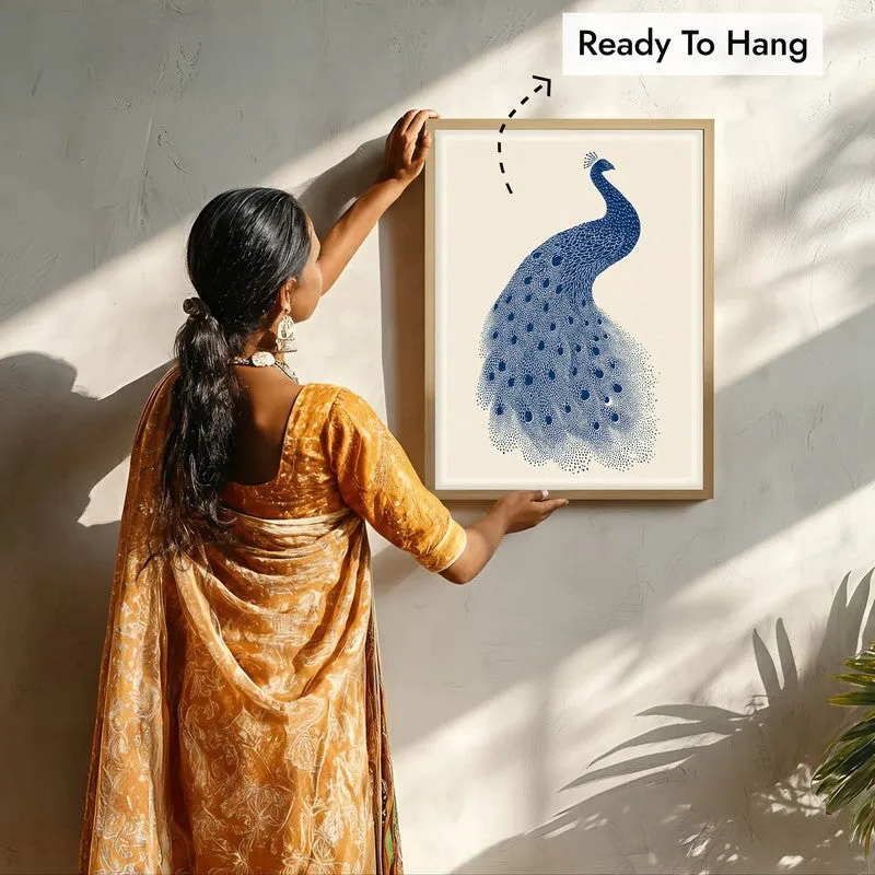 Minimal Peacock Motif Canvas Wall Painting With Brown Frame media 10