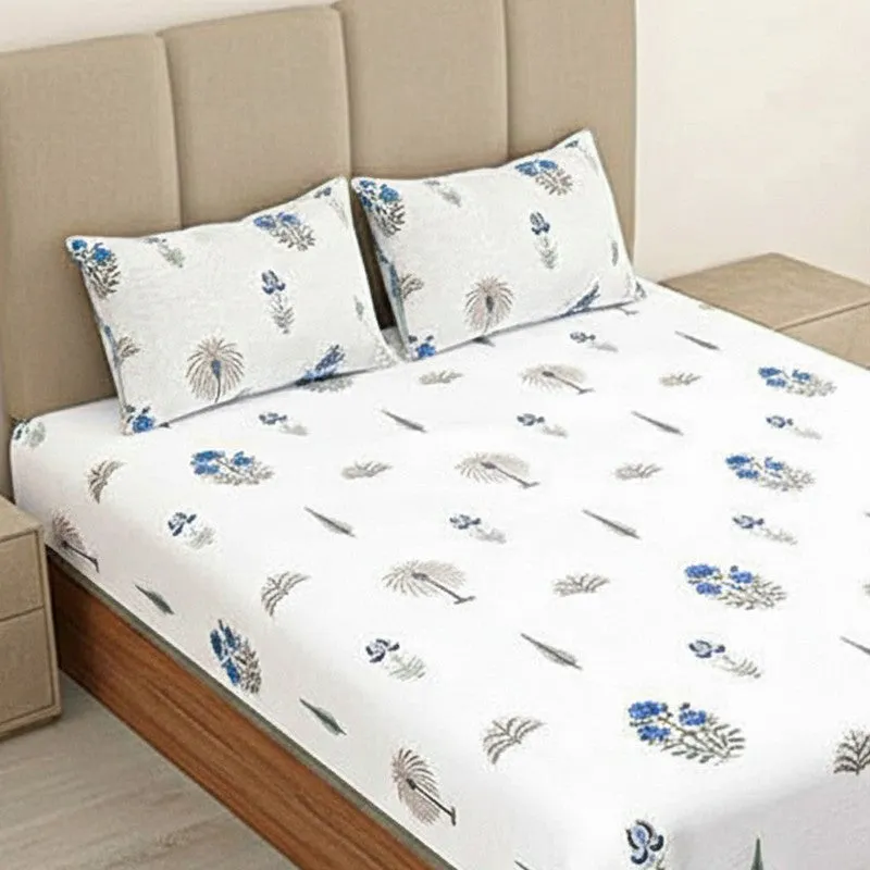 Gulshan Cotton Bedsheet (Blue, Taupe) - 180 TC media 3