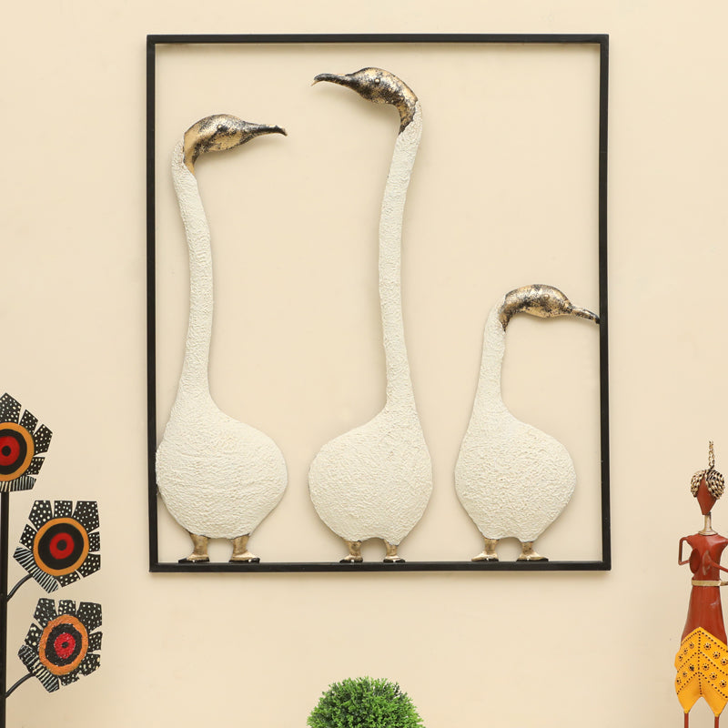 Storks In Harmony Metal & Ceramic Wall Accent