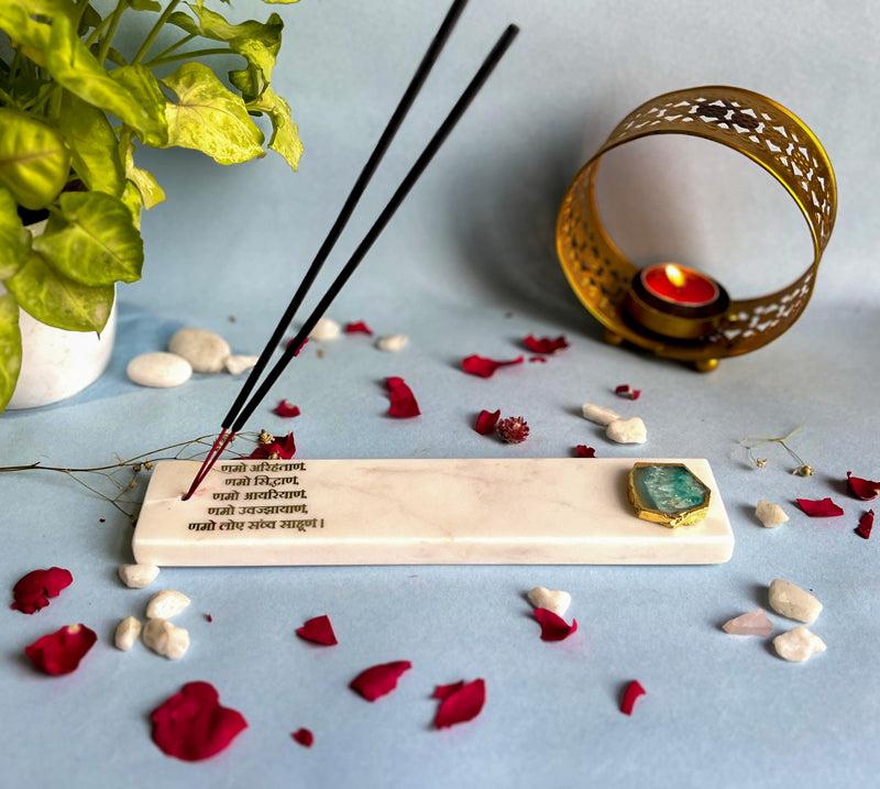 Nmokar Mantra Marble Incense Holder With Agate Plating - Green media 4